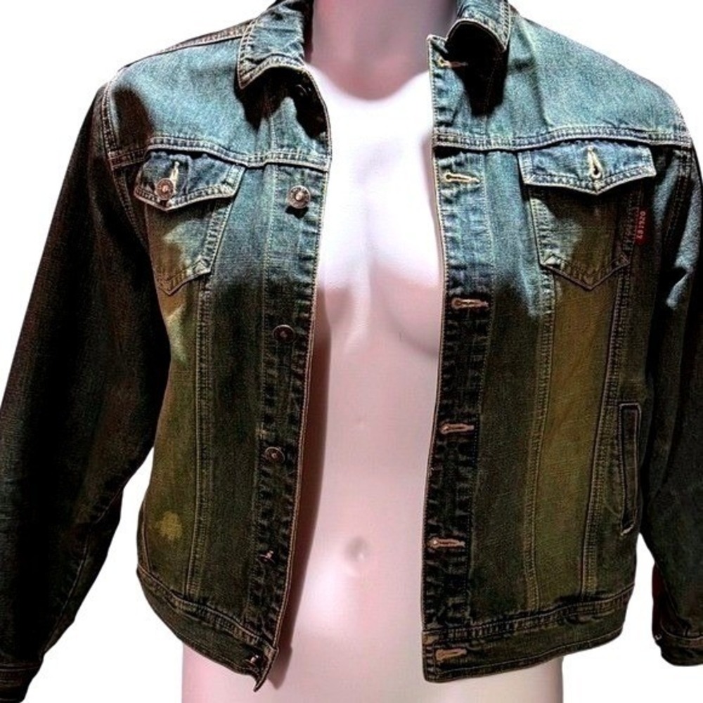 Eddie Bauer True Vintage L 90's 100% Cotton Denim Distressed Trucker Jacket - Picture 2 of 15